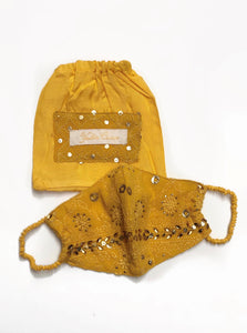 Turmeric Chikankari Face Mask with Pouch