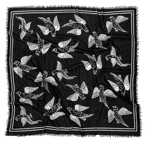 Black and White Birds in Flight Scarf