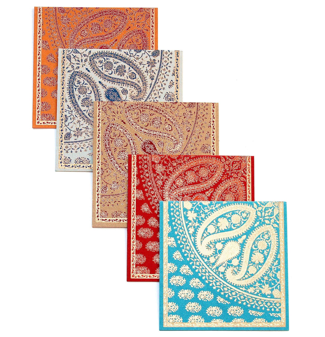Paisley Reflection Kagzi Handmade Paper Cards - Set of 5