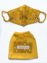 Load image into Gallery viewer, Turmeric Chikankari Face Mask with Pouch