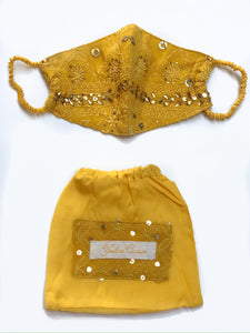 Turmeric Chikankari Face Mask with Pouch